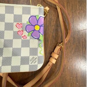 Louis Vuitton Checkered Crossbody Bag with Purple Floral Accents